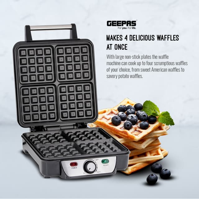 Geepas Waffle Maker 4 Slice NonStick Electric Belgian Waffle Maker