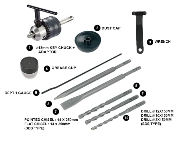 دريل كهربائي باستطاعة ١٢٥٠ وات تردد 50 هرتز Geepas  1250W Rotary Hammer Electric Drill 220-240V