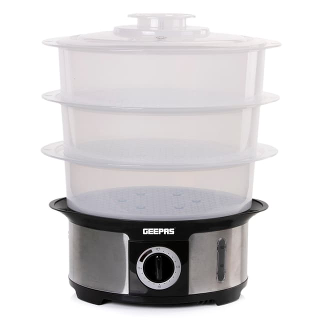 Geepas GFS63025UK Food Steamer 12L Capacity - 3 Tiers - 75 Minutes Timer - Stainless Steel Housing - Makes Healthy Food, Meat, Fish & Steam - 2 Year Warranty