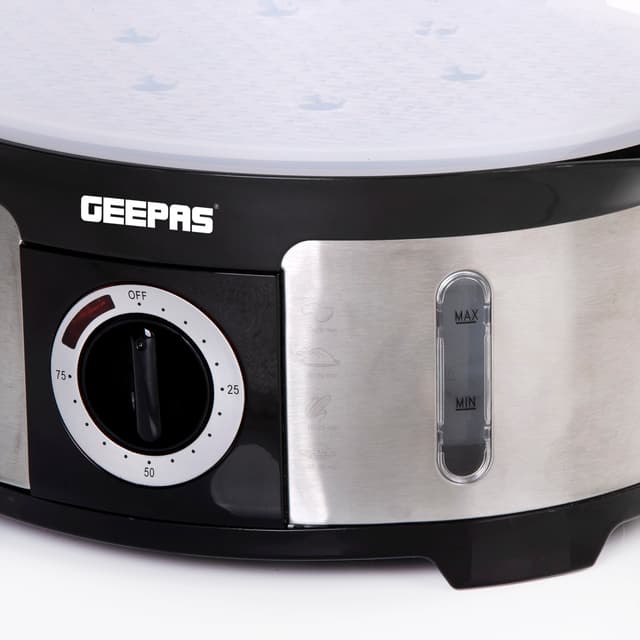 Geepas GFS63025UK Food Steamer 12L Capacity - 3 Tiers - 75 Minutes Timer - Stainless Steel Housing - Makes Healthy Food, Meat, Fish & Steam - 2 Year Warranty
