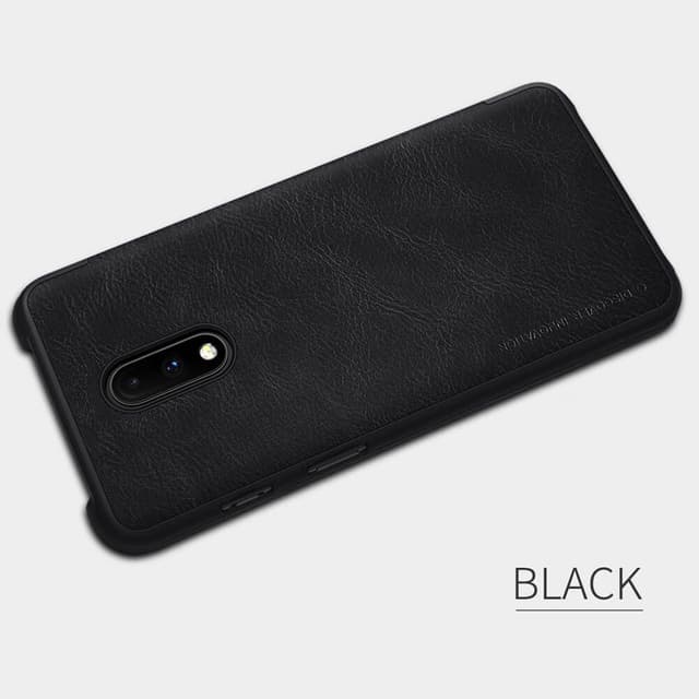 Nillkin OnePlus 7 Flip Cover Qin Flip Series Leather Mobile Case - Black - Black