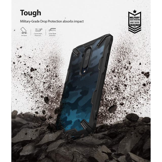 Ringke Case for OnePlus 7T Pro Hard Back Cover Fusion-X Design Ergonomic Transparent Shock Absorption TPU Bumper Phone Case Cover (Compatible with OnePlus 7T Pro) - Camo Black - Black