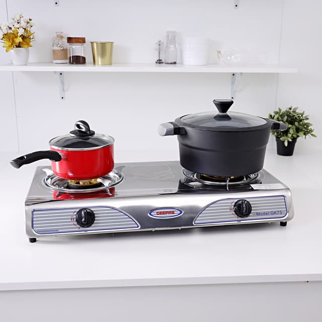 فرن غاز ذو شمعتين Geepas Stainless Steel Gas Stove Burner , Auto Ignition, Robust Build