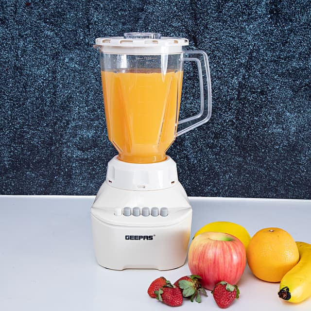 Geepas GSB5362 400W 2 in 1 Blender - Stainless Steel Blades, 4 Speed Control with Pulse - Over Heat Protection- Chopper, Coffee Grinder & Smoothie Maker - 122987