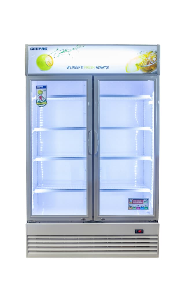 Geepas Show Case Chiller, 1100L Capacity - Auto Defrost, GSC1100DN - Digital Controller & Temperature Display - Canopy Light with Switch, Replaceable Door Gasket, Fan Cooling No Frost - 257744