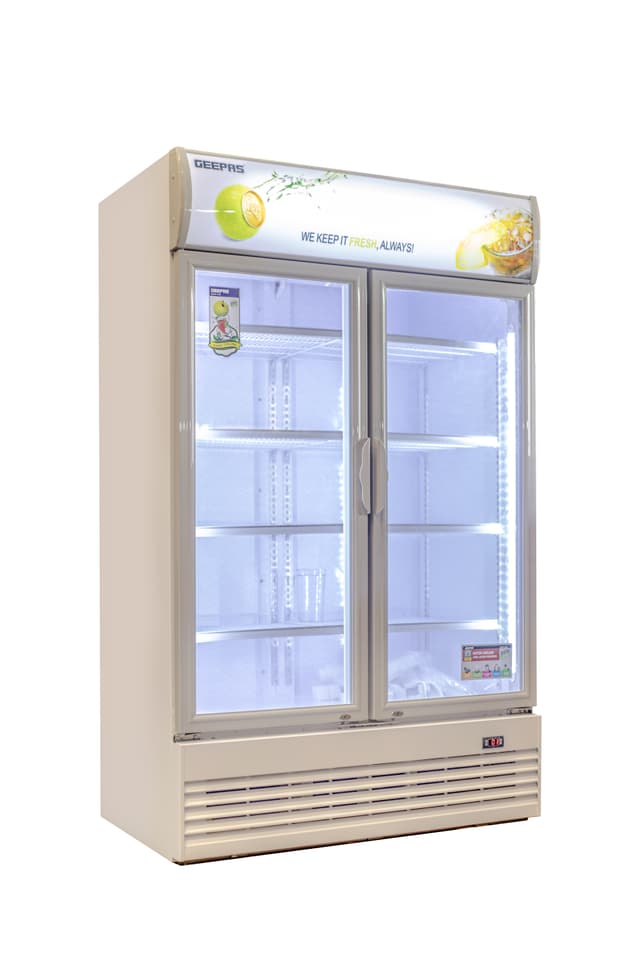 Geepas Show Case Chiller, 1100L Capacity - Auto Defrost, GSC1100DN - Digital Controller & Temperature Display - Canopy Light with Switch, Replaceable Door Gasket, Fan Cooling No Frost - 126892