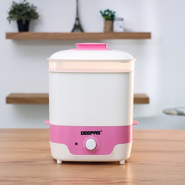 Geepas Baby Bottle Sterilizer 650W - 6Pcs Bottle Steam Sterilizer Capacity & Dryer with Knob, PP/BPA Free with Dry Protection, Drying time Control