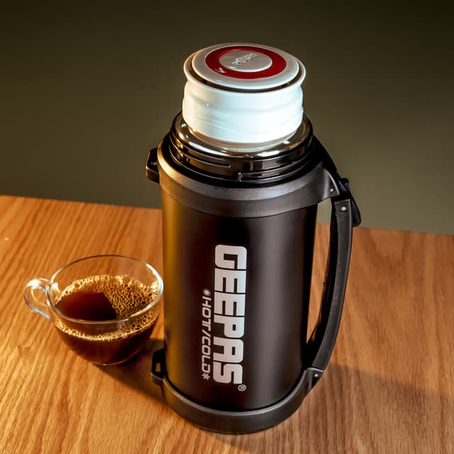 Geepas GSVB4111 Vacuum Flask, 1.5L - Stainless Steel Vacuum Bottle Keep Hot & Cold Antibacterial topper & Cup - Perfect for Outdoor Sports, Fitness, Camping, Hiking, Office, School - 2 Year Warranty - 123338