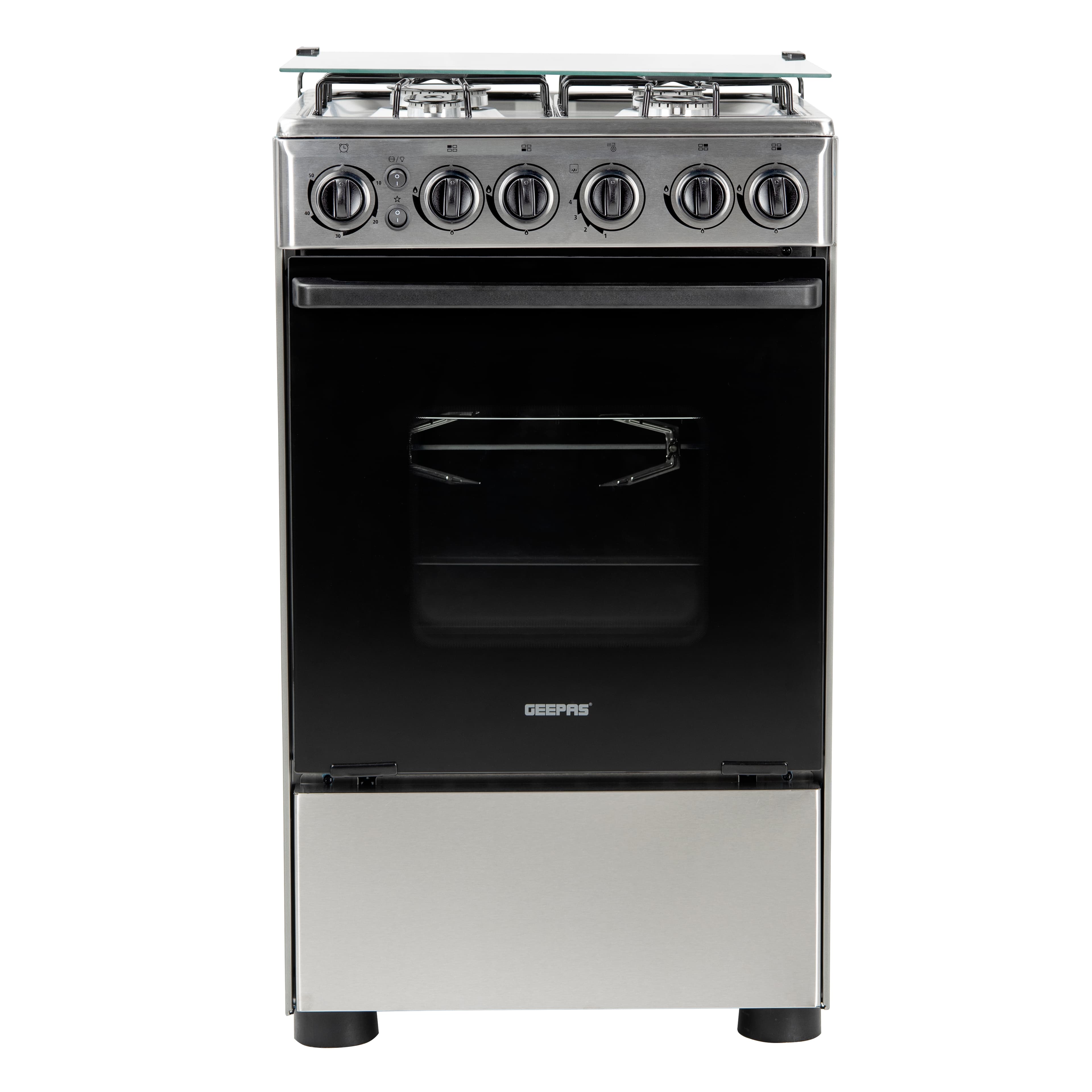 Geepas Portable Cooking Range - 4 Gas Burner Range top Rapid Convection Single Oven GCR5555