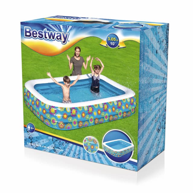 بركة سباحة اطفال مستطيلة أزرق بيست واي Bestway 229 × 152 × 56 Blue Rectangular Pool Happy Flora Kids