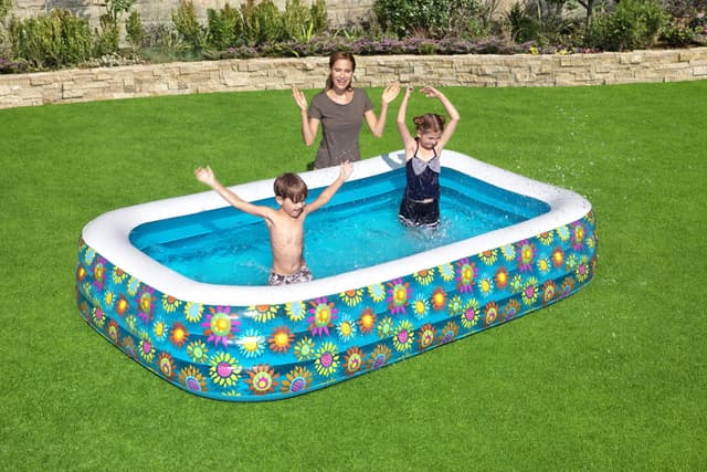 بركة سباحة اطفال مستطيلة أزرق بيست واي Bestway 229 × 152 × 56 Blue Rectangular Pool Happy Flora Kids