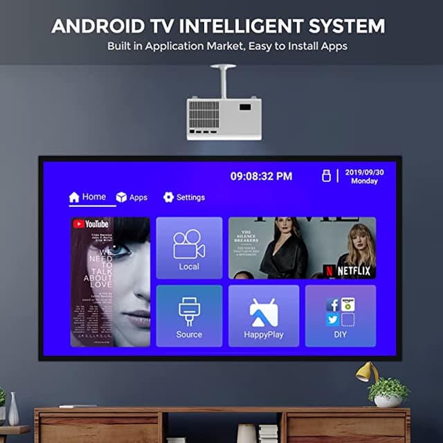 بروجكتر منزلي أندرويد وونكت 4500 لومن 200 بوصة Wownect Home Smart Android LED Projector 1080P