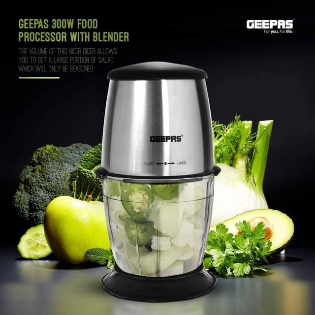 Geepas GMC42013UK_2 300W Mini Food Processor - Stainless Steel 4 Bi-Lever Blades for Blending & Chopping - Food Chopper Shredder, Perfect for Baby Food, Salads, Salsa, Pesto, Curry Pastes - 550ml - 2 Year Warranty