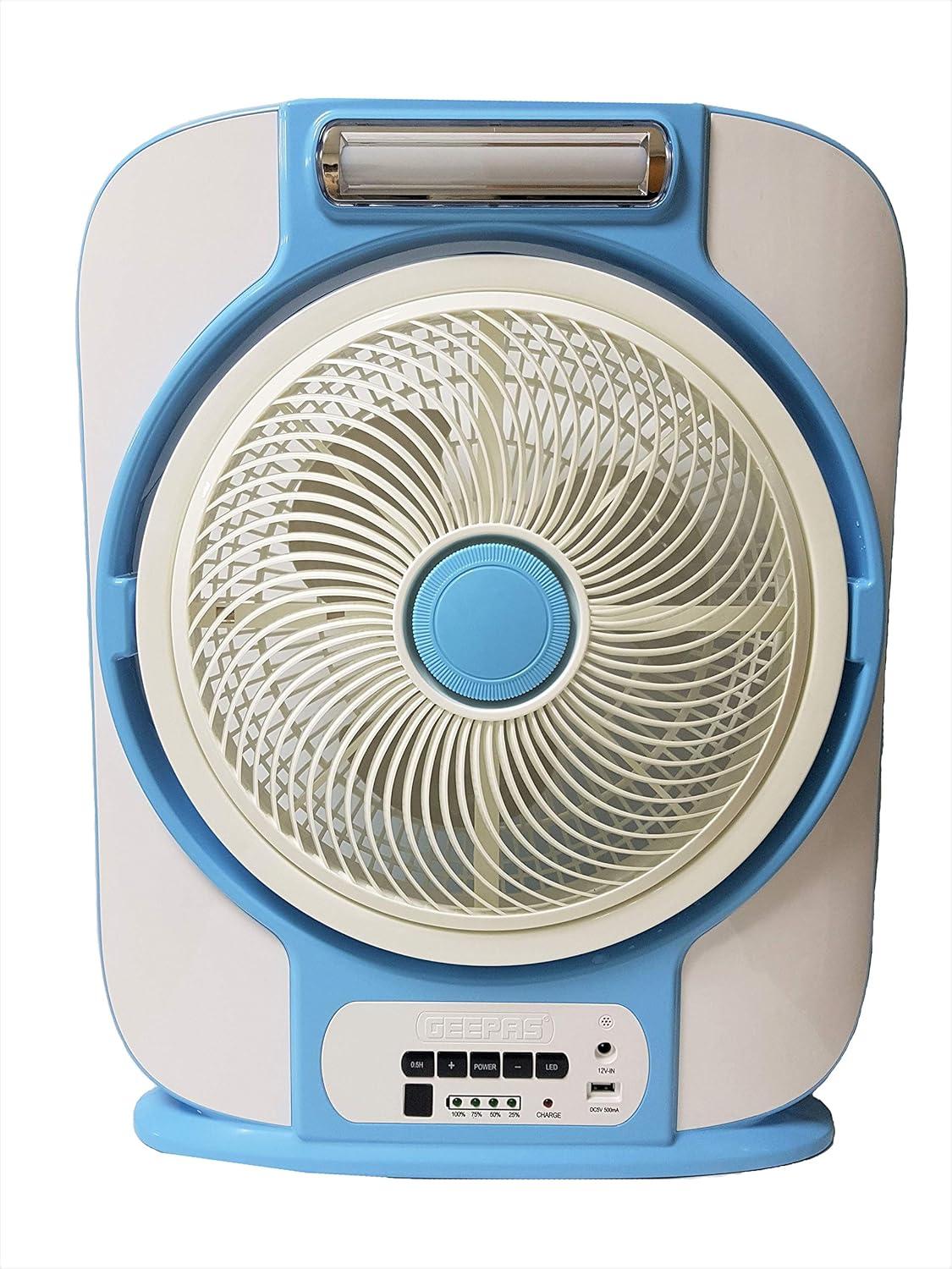 مروحة صغيرة 12 بوصة 9 سرعات قابلة للشحن مع اضاءة جيباس Geepas Led Rechargeable 9 Speeds 12'' Rechargeable Box Fan