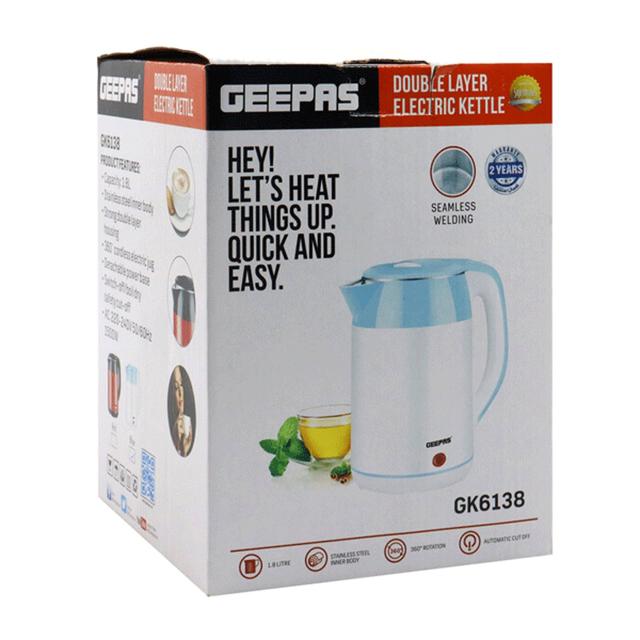 Geepas GK6138 1500W 1.8L Electric Kettle - Stainless Steel Inner, Boil Dry Safety & Auto Shut Off - Heats up Quickly & Easily Boil Water, Tea & Coffee - 2 Year Warranty - SW1hZ2U6MzEyODMwMQ==