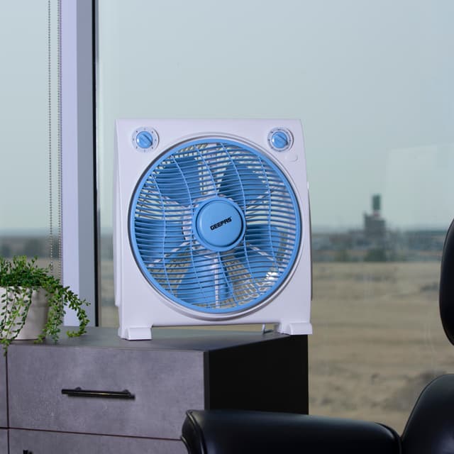 Geepas GF21113 12'' Box Fan - 3 Speed, 60 Minutes Timer – Portable Personal Desk Fan with Powerful Copper Motor - Ideal for Office, & Home- 2 Year Warranty