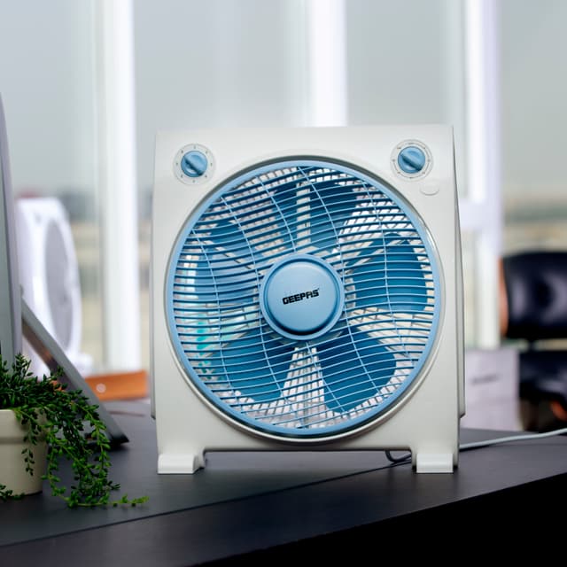 Geepas GF21113 12'' Box Fan - 3 Speed, 60 Minutes Timer – Portable Personal Desk Fan with Powerful Copper Motor - Ideal for Office, & Home- 2 Year Warranty