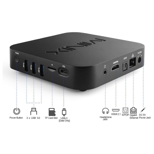 Minix NEO U22-XJ 4K Android TV Box, Ultra HD Media Hub, Android OS, Dolby Audio [ 4GB RAM 32GB eMMC ] with 5G WIFI USB 3.0 USB-C [data only] Bluetooth Gigabit LAN HDMI Ports - Black