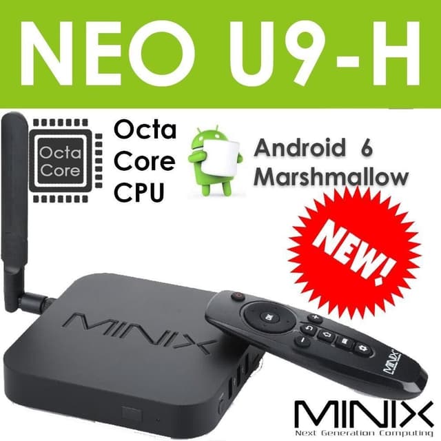 Minix NEO U9-H Android PC TV Box 64-bit, S912 Octa-Core Media Hub Android 6.01 with 2GB RAM 16G ROM - Black