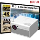 بروجكتر أندرويد مع شاشة عرض 120 انش Wownect Home LED Smart Android 4K Projector HD [ 4500 Lumens ]