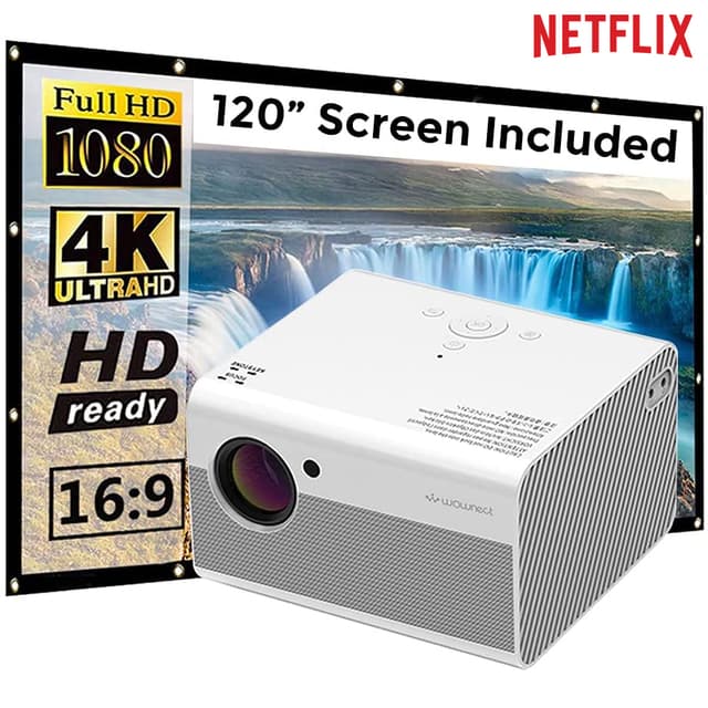 بروجكتر أندرويد مع شاشة عرض 120 انش Wownect Home LED Smart Android 4K Projector HD [ 4500 Lumens ]