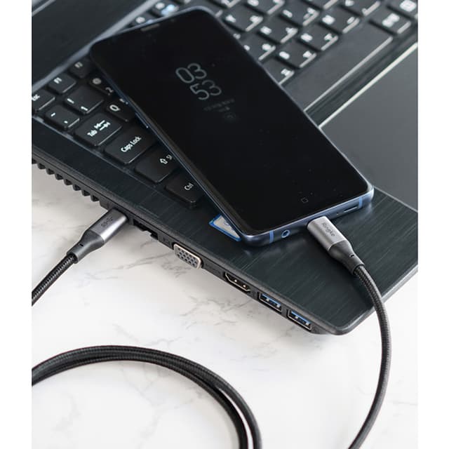 Ringke USB Type C to C Cable (4ft) Tangle Free Cotton Braided Universal Compatibility High-Speed 5Gbps Syncing & Fast Charging Connector Cord with Cable Tie, Supports USB Type-C Device - Black