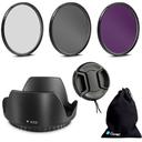 O Ozone Professional Camera Lens Protection Set 77mm Lens Hood, Lens Cap, 3 Piece Lens Filter [ UV-CPL-FLD ] & Small Carry Pouch For DSLR Camera, For Nikon, For Cannon, For SLR Lenses - Black - SW1hZ2U6MTIzNDc4