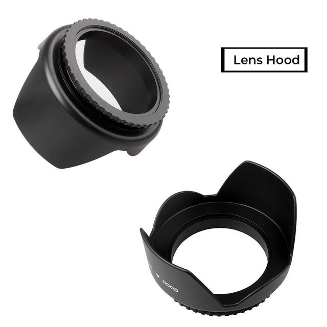 O Ozone Professional Camera Lens Protection Set 77mm Lens Hood, Lens Cap, 3 Piece Lens Filter [ UV-CPL-FLD ] & Small Carry Pouch For DSLR Camera, For Nikon, For Cannon, For SLR Lenses - Black - SW1hZ2U6MTIzNDgy