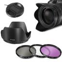 O Ozone Professional Camera Lens Protection Set 77mm Lens Hood, Lens Cap, 3 Piece Lens Filter [ UV-CPL-FLD ] & Small Carry Pouch For DSLR Camera, For Nikon, For Cannon, For SLR Lenses - Black - SW1hZ2U6MTIzNDg4