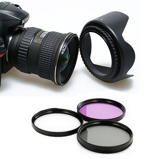 O Ozone Professional Camera Lens Protection Set 52mm Lens Hood, Lens Cap, 3 Piece Lens Filter [ UV-CPL-FLD ] & Small Carry Pouch For DSLR Camera, For Nikon, For Cannon, For SLR Lenses - Black - SW1hZ2U6MTIzMzEw