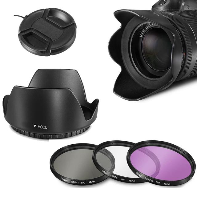 O Ozone Professional Camera Lens Protection Set 52mm Lens Hood, Lens Cap, 3 Piece Lens Filter [ UV-CPL-FLD ] & Small Carry Pouch For DSLR Camera, For Nikon, For Cannon, For SLR Lenses - Black - SW1hZ2U6MTIzMzE4