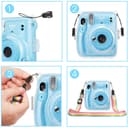 O Ozone Transparent Hard Camera Case for Fujifilm Instax Mini 11 Instant Camera Cover with Adjustable Strap [ Shining Case Designed for Instax Mini 11 Case ] - Glitter Blue - Blue