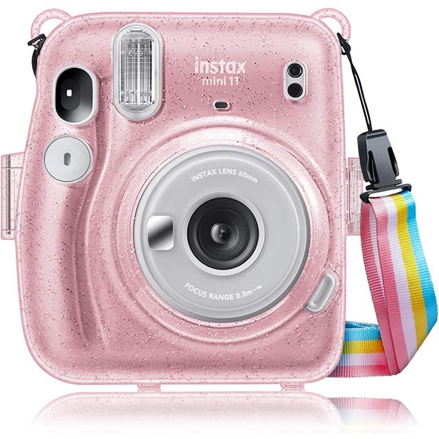 O Ozone Transparent Hard Camera Case for Fujifilm Instax Mini 11 Instant Camera Cover with Adjustable Strap [ Shining Case Designed for Instax Mini 11 Case ] - Glitter Pink - Pink - SW1hZ2U6MTI1MDA5