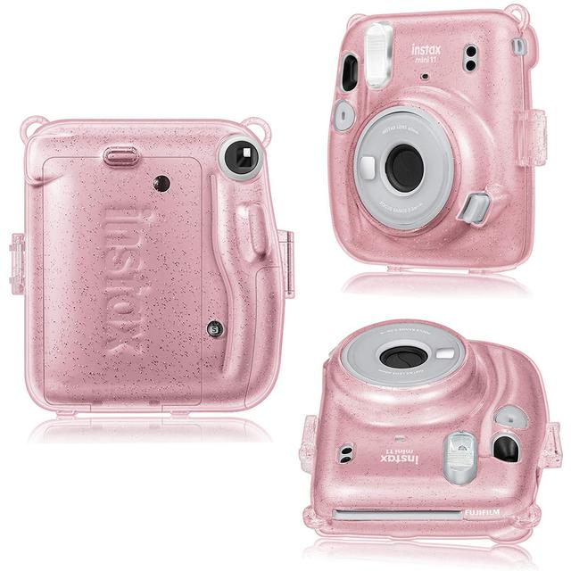 O Ozone Transparent Hard Camera Case for Fujifilm Instax Mini 11 Instant Camera Cover with Adjustable Strap [ Shining Case Designed for Instax Mini 11 Case ] - Glitter Pink - Pink - SW1hZ2U6MTI1MDEx