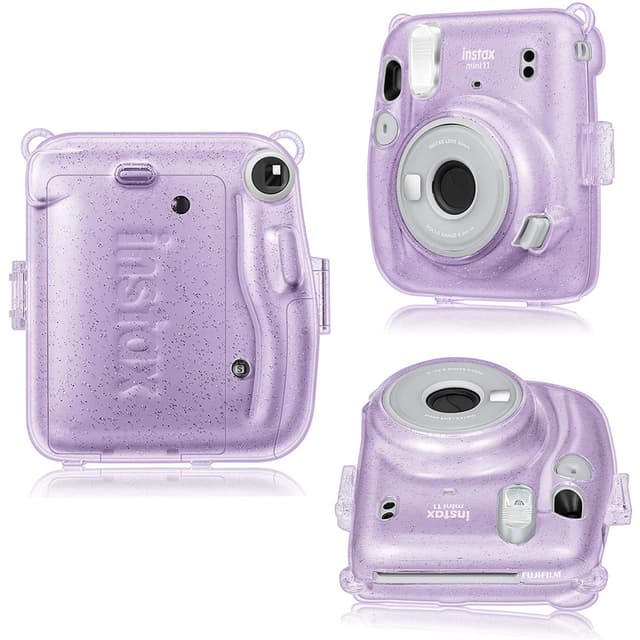 O Ozone Transparent Hard Camera Case for Fujifilm Instax Mini 11 Instant Camera Cover with Adjustable Strap [ Shining Case Designed for Instax Mini 11 Case ] - Glitter Purple - Purple