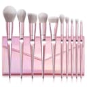O Ozone Professional Makeup Brush Set 10pcs Kit with PU Pouch Premium Synthetic Powder Foundation Eyeshadow Blush Lip Brush Tool [Durable, Unique, Stylish] - Hot Pink