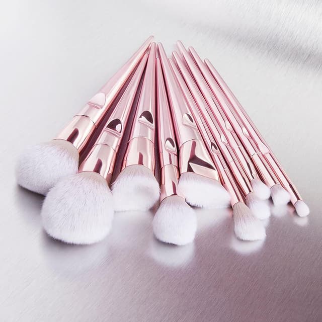 O Ozone Professional Makeup Brush Set 10pcs Kit with PU Pouch Premium Synthetic Powder Foundation Eyeshadow Blush Lip Brush Tool [Durable, Unique, Stylish] - Hot Pink