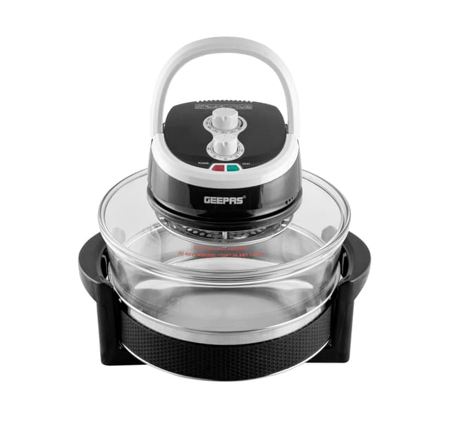 Geepas GHO34048UK Halogen Oven Countertop Air Fryer - Infrared Convection Cooker with Glass Cooking Bowl - Ideal for Healthy Meals, Great for Chicken, Steak, Fish, Ribs, Shrimp, More - 126410