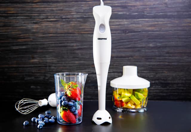Geepas 200w Hand Blender Set 2-Speed, Detacheable Stick Blender & Wisk Stainless Steel Blades Ideal For Smothies, Shakes, Purees & More