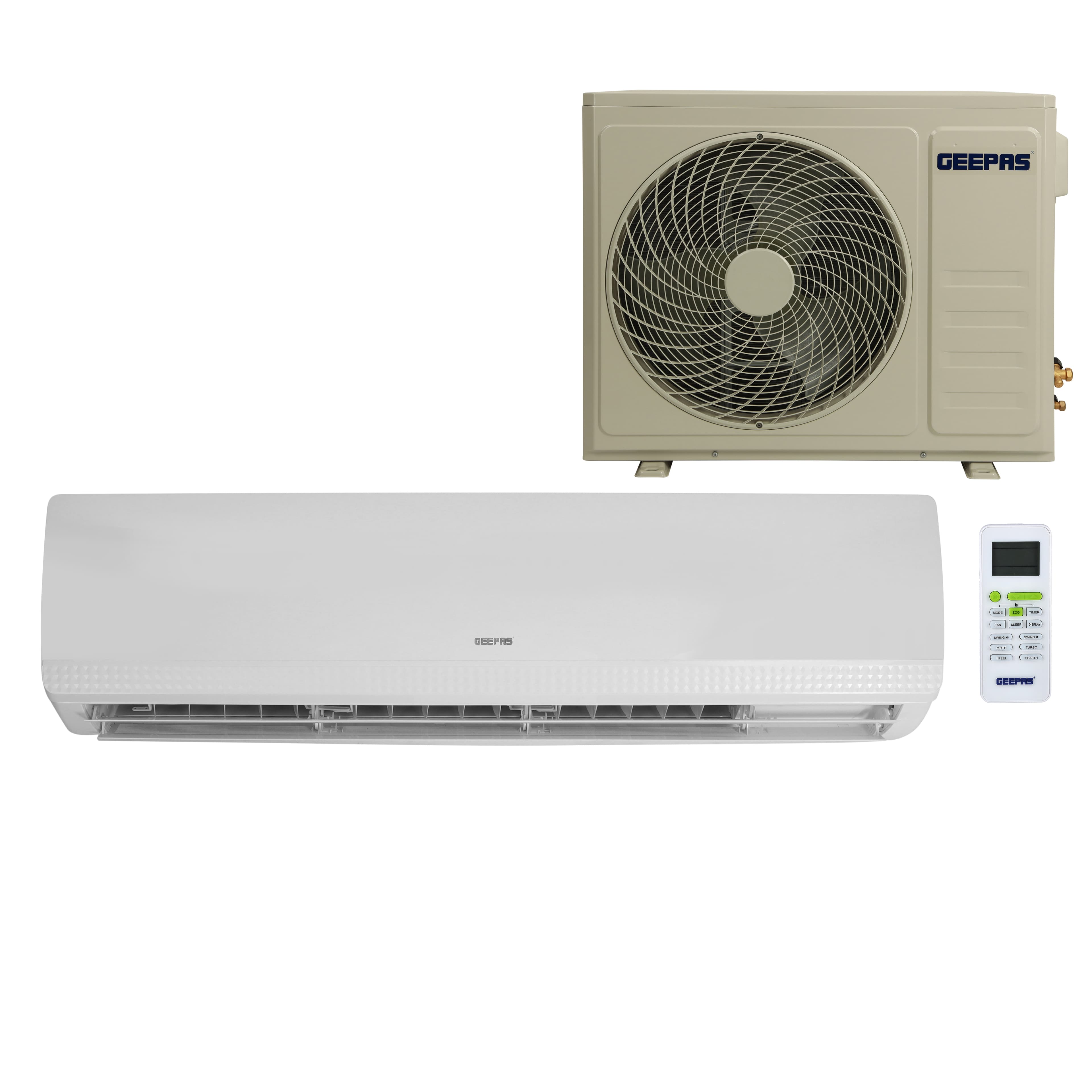 Geepas Split Type Air Conditioner - Ergonomic Design with Led Display - Multiple Speed, Turbo Cooling & Auto Restart - Washable Filter - 18000 BTU - Remote Included