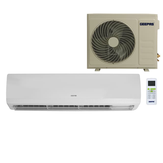 Geepas Split Type Air Conditioner - Ergonomic Design with Led Display - Multiple Speed, Turbo Cooling & Auto Restart - Washable Filter - 18000 BTU - Remote Included - 257775