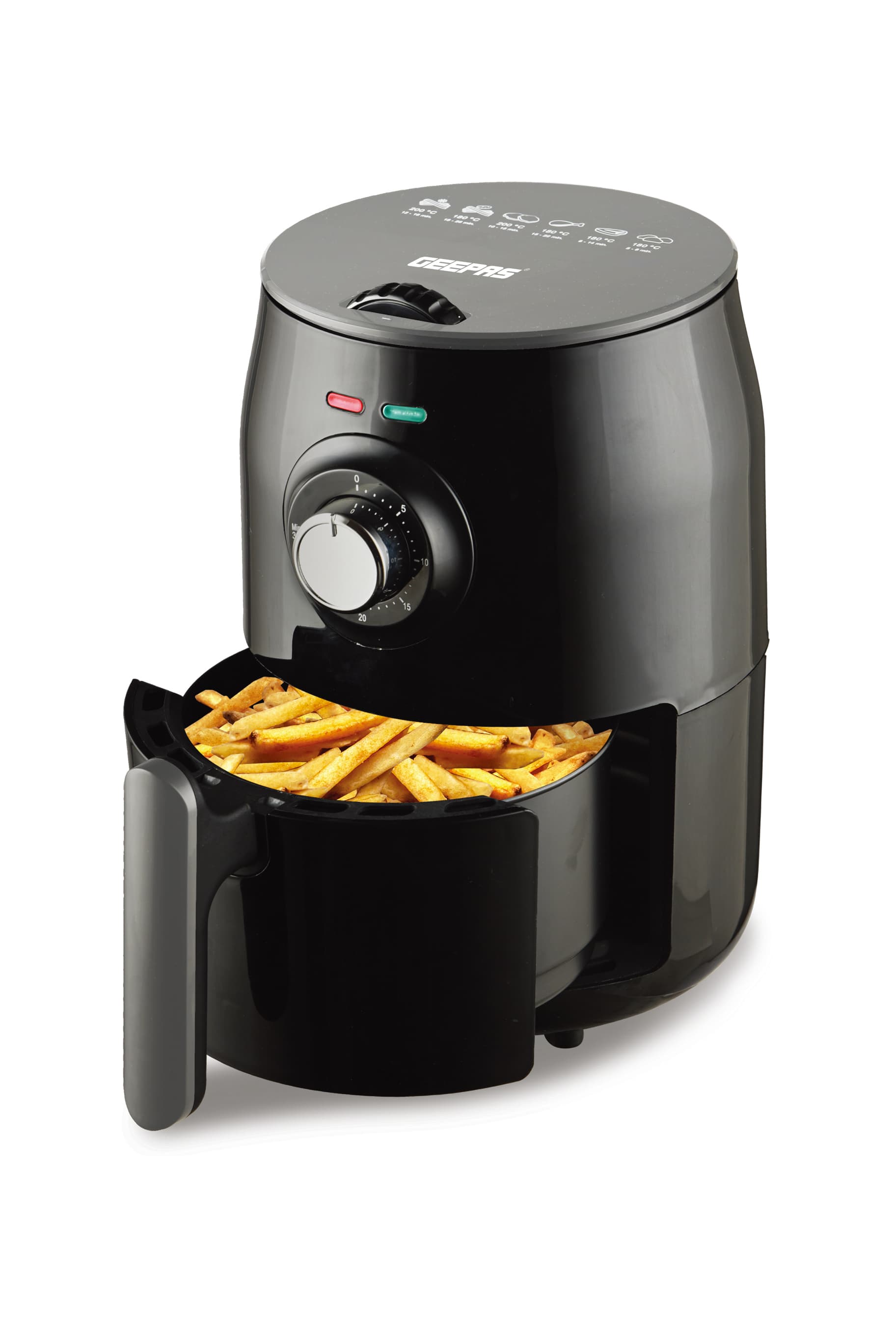 قلاية هوائية صغيرة من جيباس بسعة 1.8 لتر بموقت أسود جيباس Geepas Black Timer Control 1.8L Overheat Protection Small Air Fryer