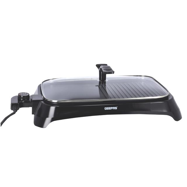 Geepas GBG63040 1600W Electric Barbeque Grill - Adjustable Thermostat Non-Stick Smokeless Grill Indoor with Glass Lid - Overheat Protection & On Indicator Light - Ideal for Bacon, Beef, Chicken, Veggies & More - SW1hZ2U6MTU0MTcy