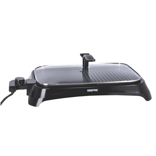 Geepas GBG63040 1600W Electric Barbeque Grill - Adjustable Thermostat Non-Stick Smokeless Grill Indoor with Glass Lid - Overheat Protection & On Indicator Light - Ideal for Bacon, Beef, Chicken, Veggies & More