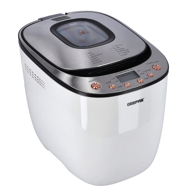 Geepas Compact Powerful 2.0LB Bread Maker with 12 Digital Programs & 13 Hour Programmable Delay Timer - 257702