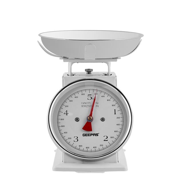 Geepas Kitchen Analog Kitchen Scale - Kitchen Food Scale and Multifunction Weight Scale with Removable Bowl, 11 lb 5kg - Ideal For Kitchen, Hotel, Gold Smith and More - SW1hZ2U6MTM1MzU4