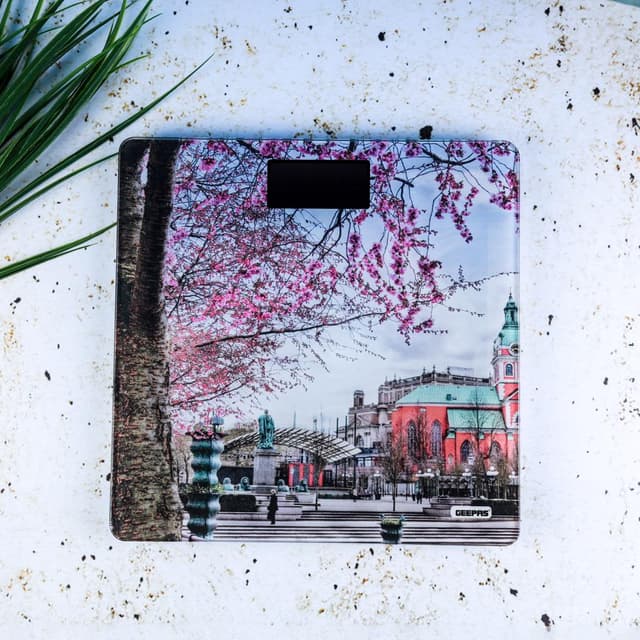 Geepas Digital Scale - Super Slim Design, 5mm Tempered Glass Platform, Auto On/Off, 150 Kg Capacity with 3 Units Reading - Overload, Auto Zero Setting