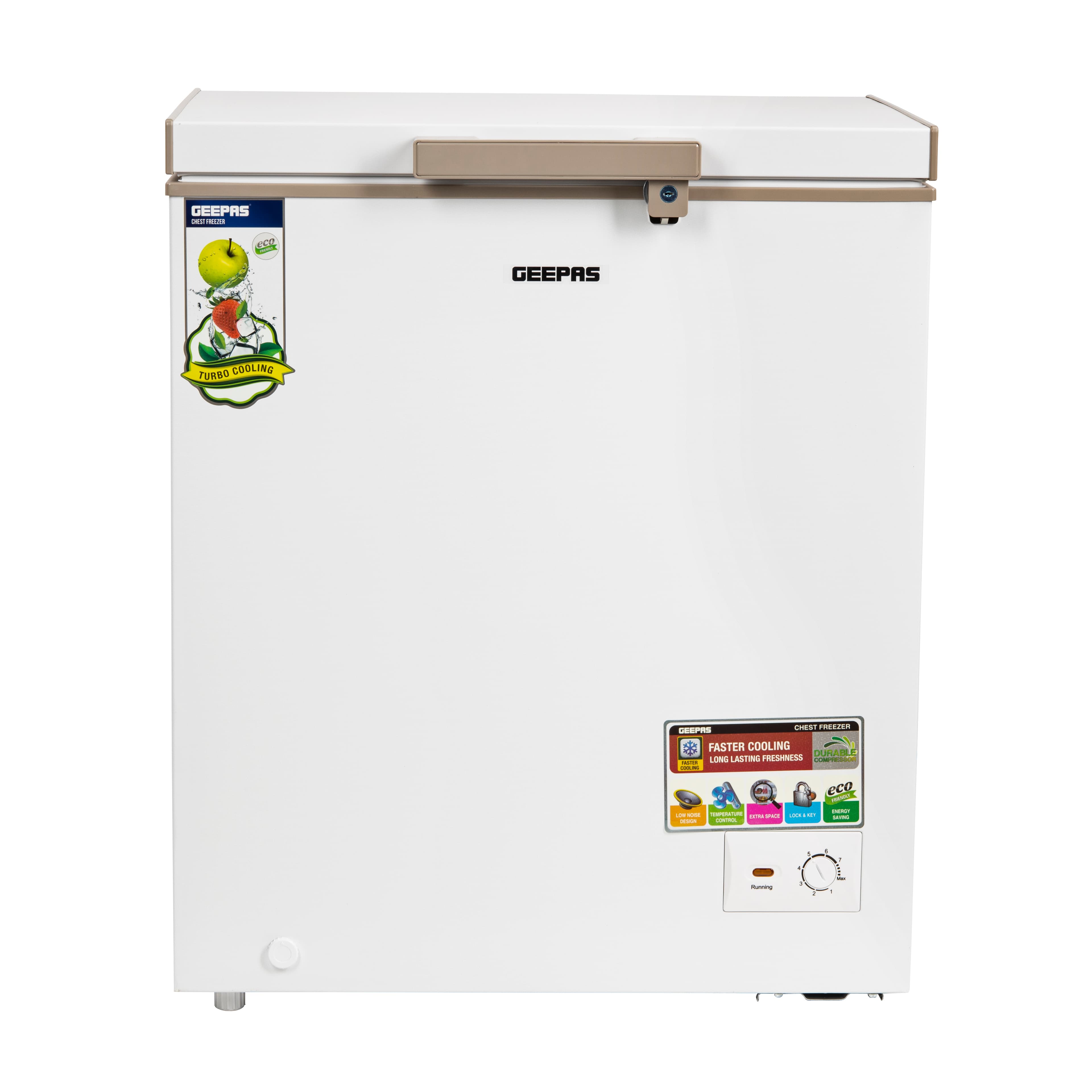 Geepas Powerful 170L Single Door Chest Freezer - Adjustable Thermostat Control, High Efficiency with Compressor Switch GCF1706WAH