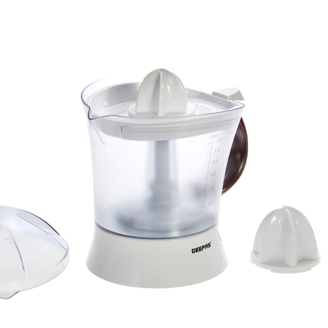 Geepas 25 Watt Citrus Juicer - Quick, Healthy, Nutritious Juices - Effortless Juicer With 2 Cones, Bi-Direction Twist, 1.2 Liter Capacity - 2-Years Warranty