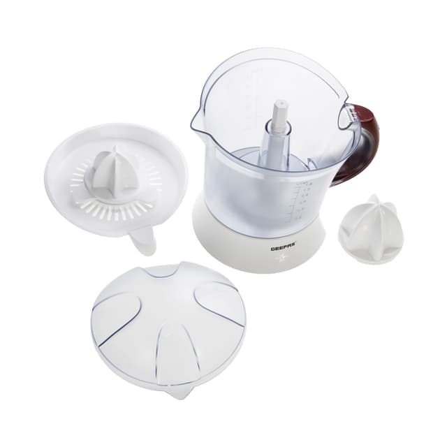 Geepas 25 Watt Citrus Juicer - Quick, Healthy, Nutritious Juices - Effortless Juicer With 2 Cones, Bi-Direction Twist, 1.2 Liter Capacity - 2-Years Warranty